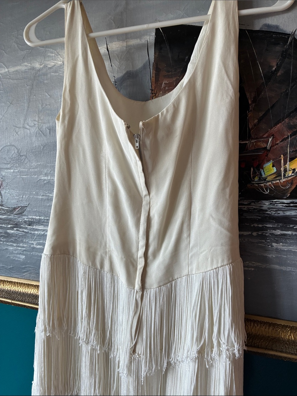Vintage Original Jr. Theme Ivory Fringe Cocktail Dress | modern Bridal | - Picture 7 of 13